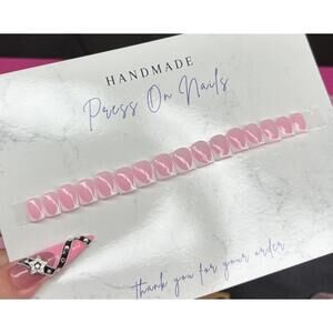 XXShort square press on nails white French tips soft pink base